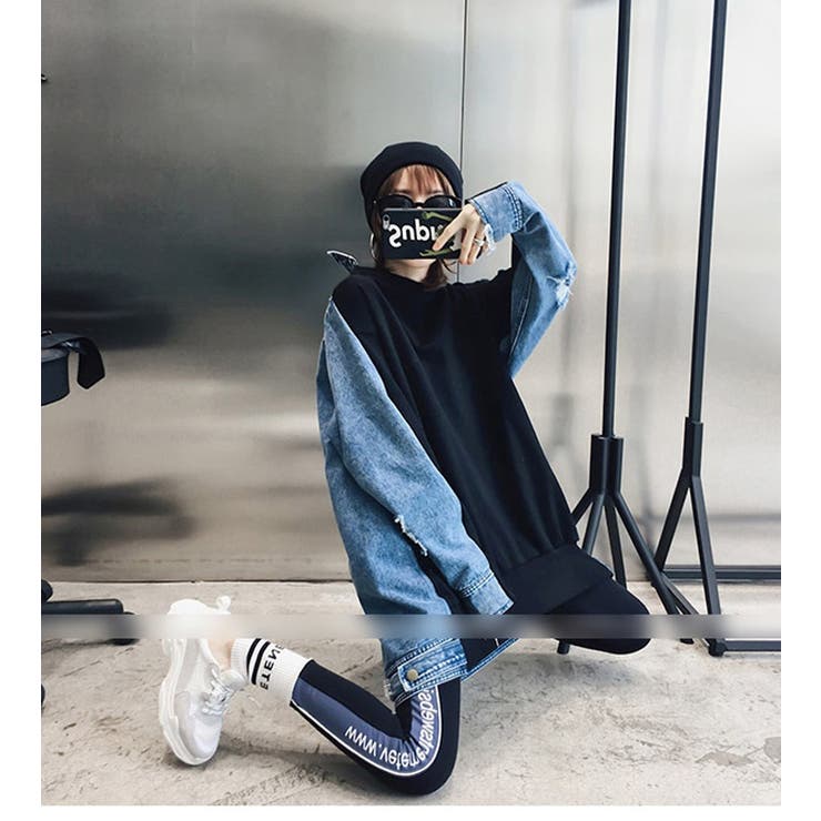 韓国ファッション 人気 デニム切り替えトレーナー 品番 Lgmw La Gemme ラジェム のレディースファッション通販 Shoplist ショップリスト