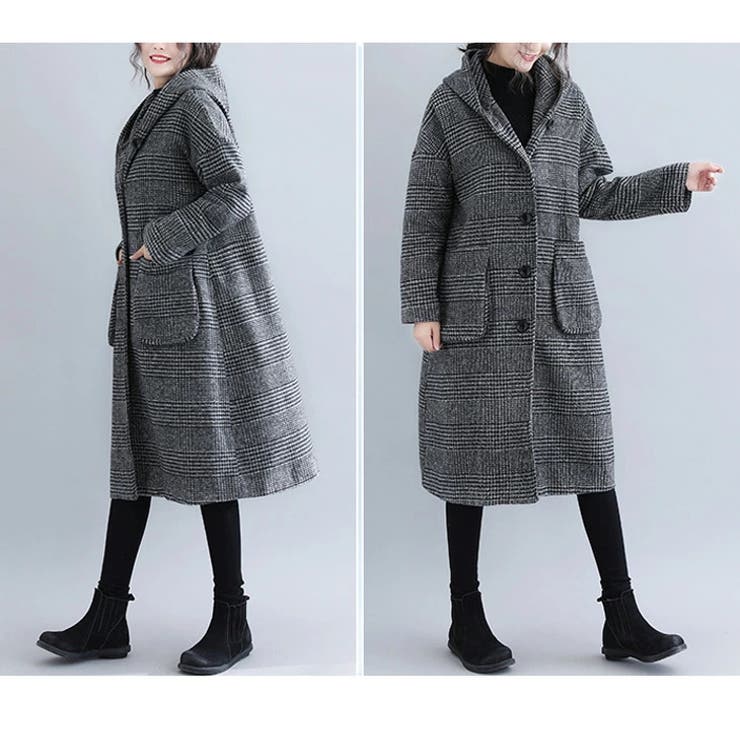ゆったりシルエット レディース フーデットコート[品番