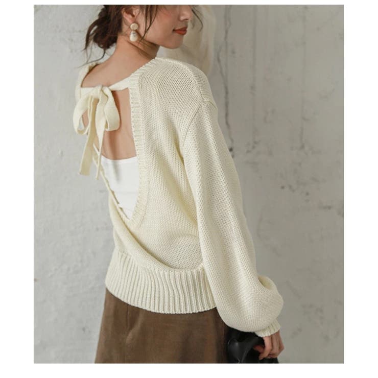 正規品◎ アニュアンス　バックオープンニットトップス　アイボリー バックオープンニットトップス/カップイン（ニット）｜ánuans