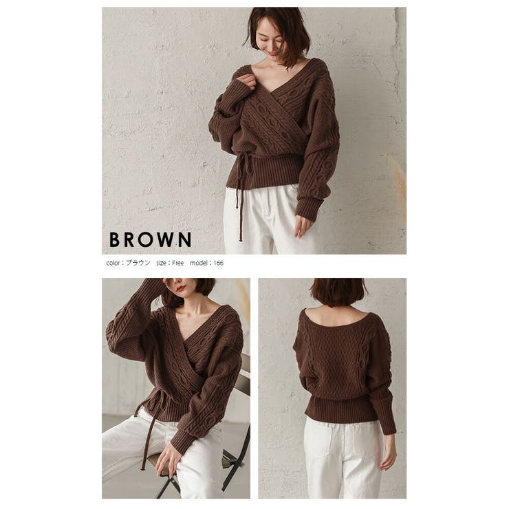 2way アラン編み カシュクールニット[品番：LGMW0004028]｜La-gemme