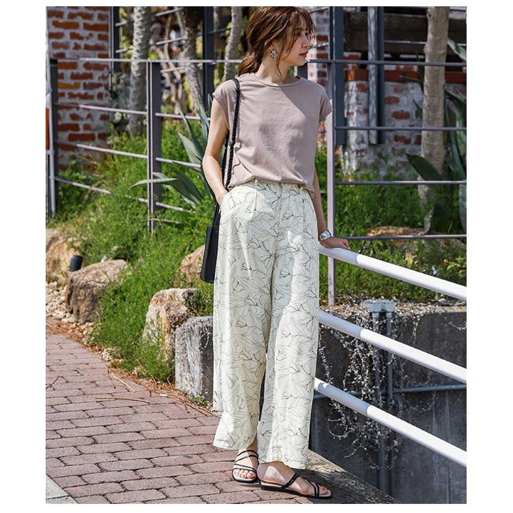 線画フラワー ワイドパンツ レディース[品番：LGMW0004266]｜La