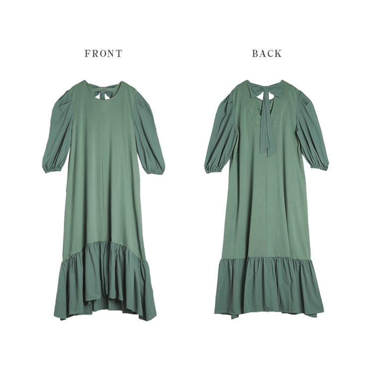 ロングワンピース ボリューム袖 バックリボン[品番:LGMW0004621 ロングワンピース ボリューム袖 バックリボン[品番:LGMW0004621