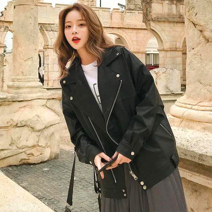 韓国ファッション ライダース トレンド人気 ジャケット オシャレ ライダースジャケット レザー 合皮 PU フェイクレザー 革ジャン