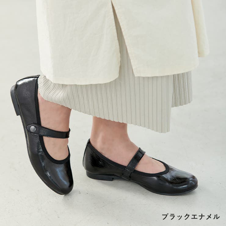 ブラックエナメル | ストラップシューズ レディース フラットシューズ | La luna 