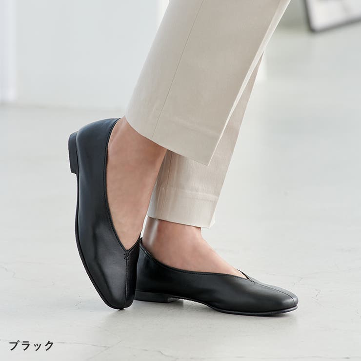 ブラック | スクエアトゥ Vカット シューズ | La luna 