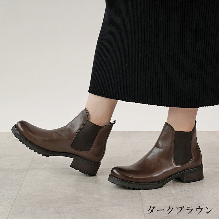 ダークブラウン | ショートブーツ 4cmヒール サイドゴア | La luna 