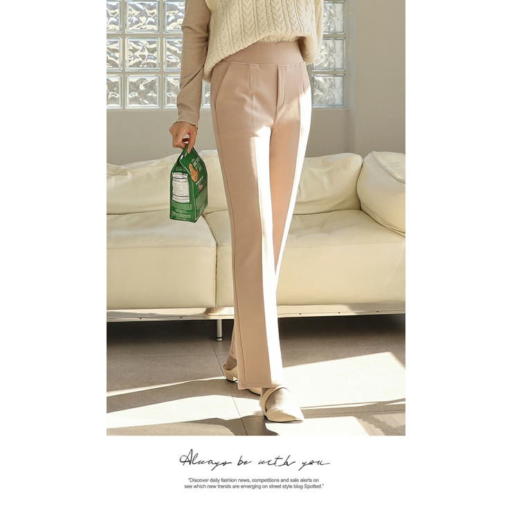 ズボン パンツ ロング 裏起毛 暖かい ポケット ウエストゴム 伸びる | LATTE | 詳細画像2 