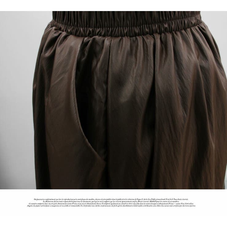 ロングスカート 膝下 Aライン ウエストゴム ボリューム ゆったり 薄PU | LATTE | 詳細画像10 