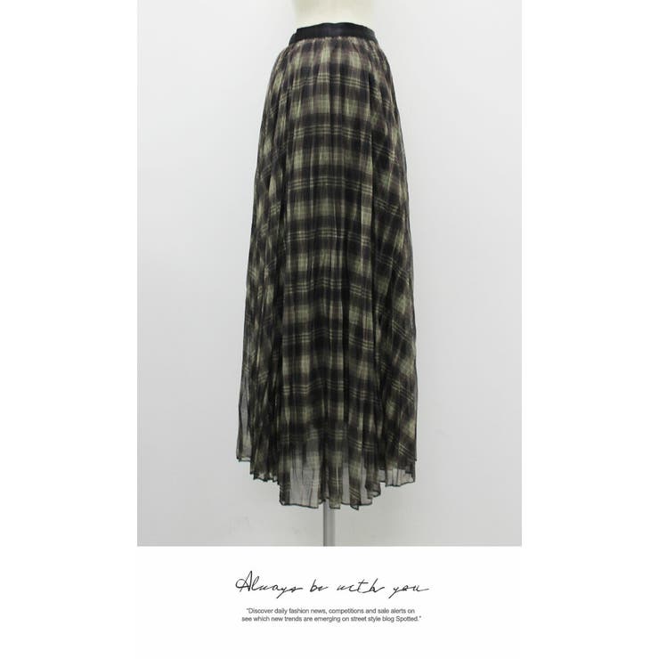 ロングスカート ひざ下 Aライン チェック ウエストゴム ボリューム レース | LATTE | 詳細画像7 