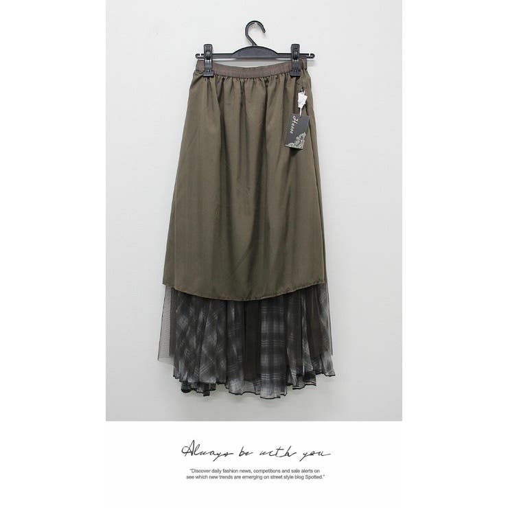 ロングスカート ひざ下 Aライン チェック ウエストゴム ボリューム レース | LATTE | 詳細画像9 