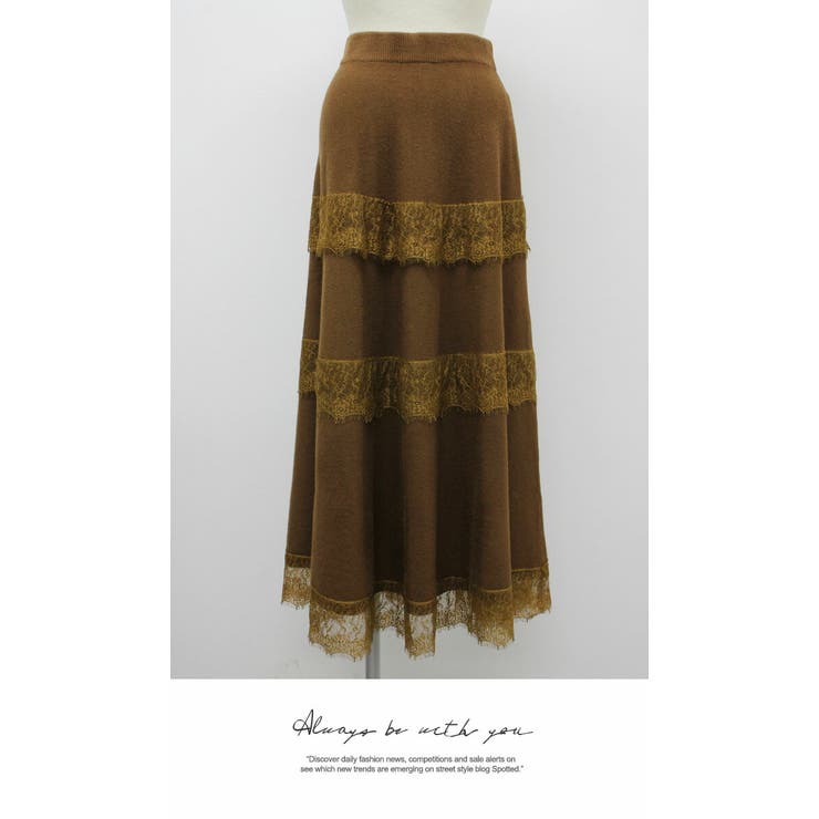 ボトムス ロングスカート 膝下 ひざ下 Aライン ウエストゴム  ニット | LATTE | 詳細画像4 