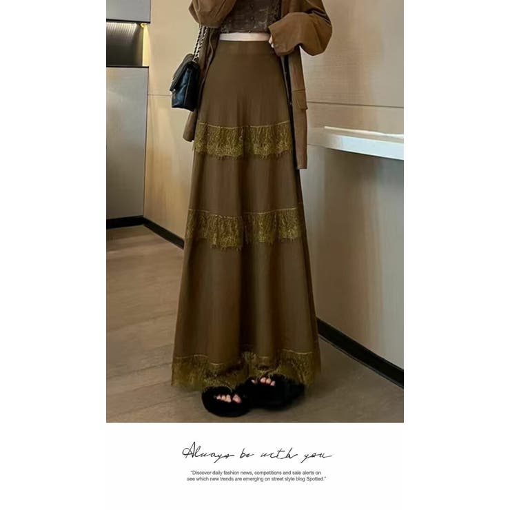 ボトムス ロングスカート 膝下 ひざ下 Aライン ウエストゴム  ニット | LATTE | 詳細画像2 