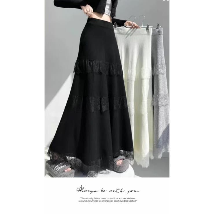 ボトムス ロングスカート 膝下 ひざ下 Aライン ウエストゴム  ニット | LATTE | 詳細画像3 