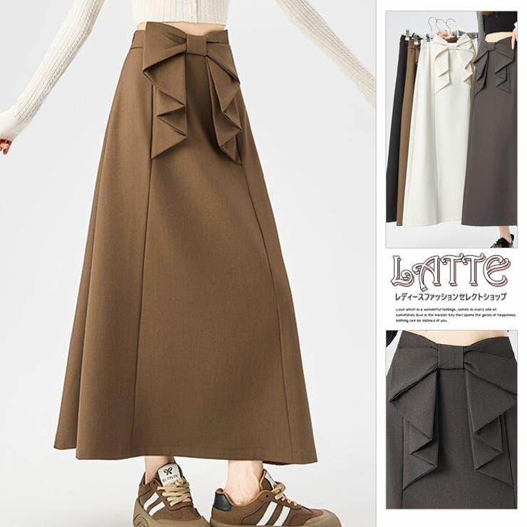 ボトムス ロングスカート 膝下 ひざ下 Aライン リラックス リボン付き | LATTE | 詳細画像1 