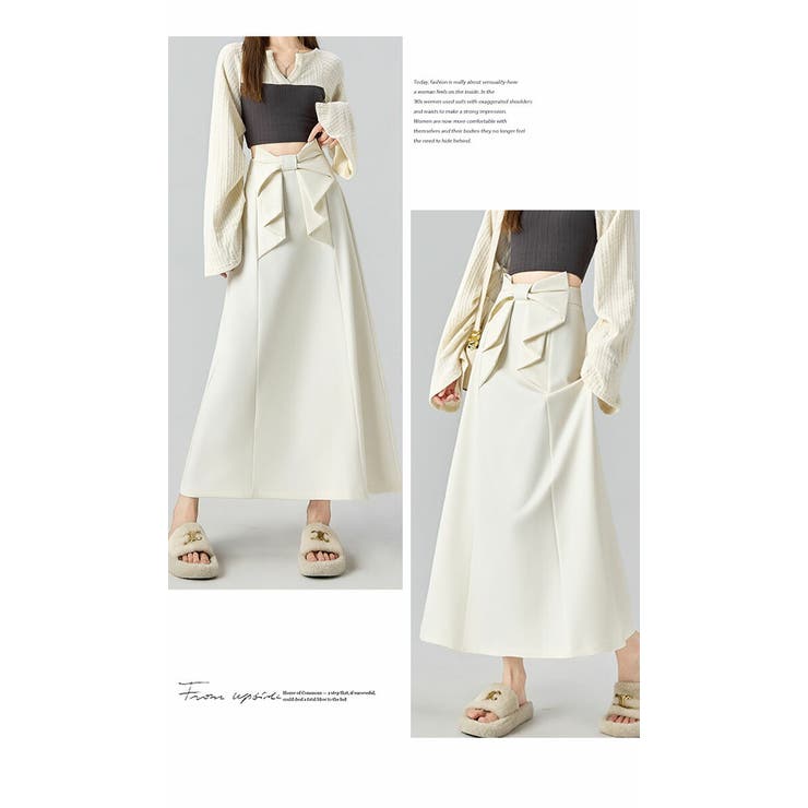 ボトムス ロングスカート 膝下 ひざ下 Aライン リラックス リボン付き | LATTE | 詳細画像2 