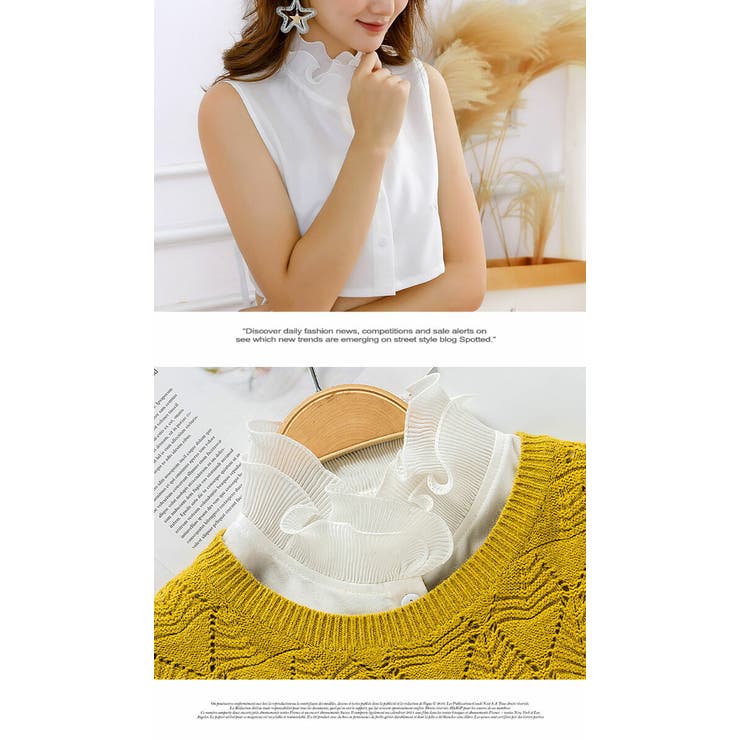 つけ襟 白 ホワイト 付け襟 重ね着 無地 角襟 丸襟 フリルネック | LATTE | 詳細画像6 