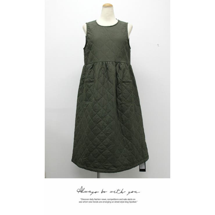 KHAKI | 中綿ワンピース ロング丈 ベスト無地 暖かい ワンピース 秋冬 | LATTE