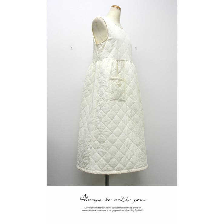 中綿ワンピース ロング丈 ベスト無地 暖かい ワンピース 秋冬 | LATTE | 詳細画像6 