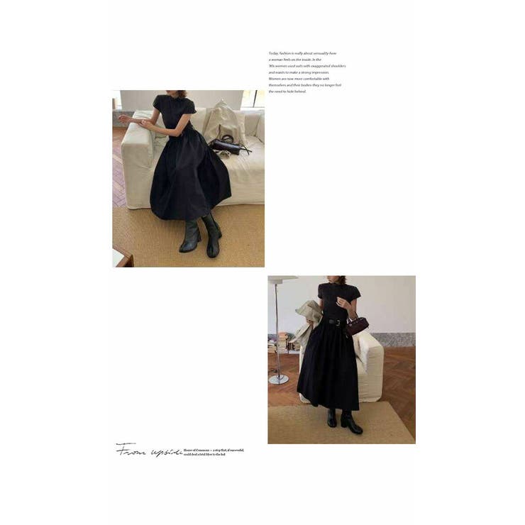 ワンピース 重ね着 ロング丈 膝下 高級 半袖  ベルト付き 配色 | LATTE | 詳細画像3 