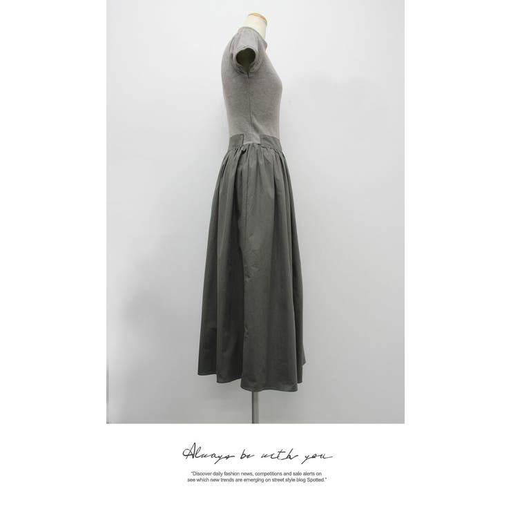 ワンピース 重ね着 ロング丈 膝下 高級 半袖  ベルト付き 配色 | LATTE | 詳細画像5 