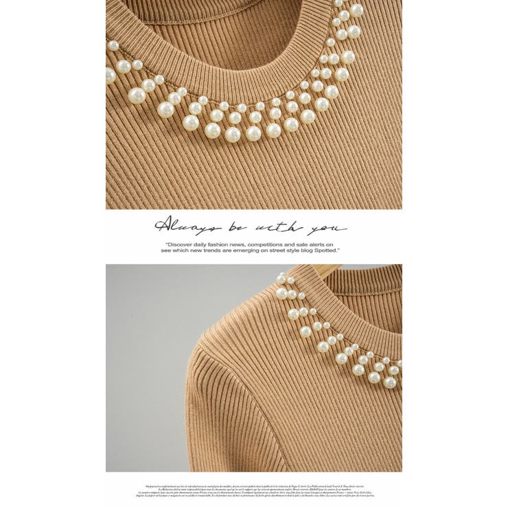 ワンピース 重ね着 ロング丈 膝下 長袖 ニット パール付き  暖かい | LATTE | 詳細画像5 