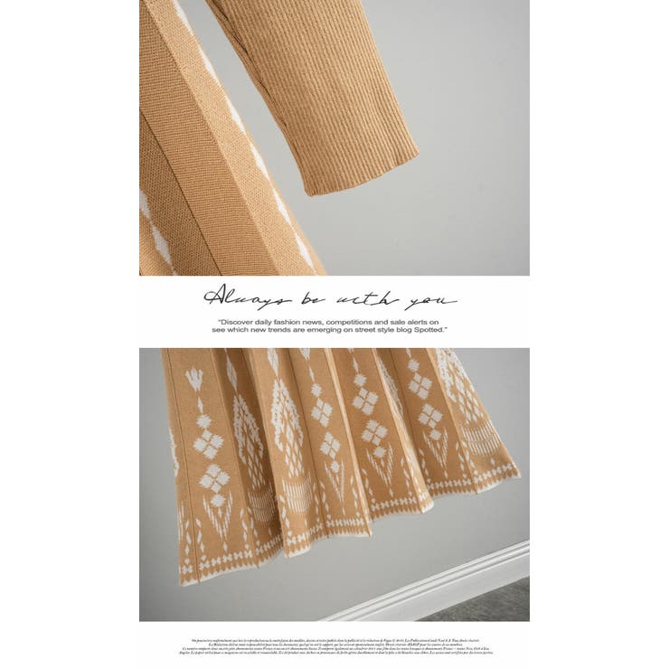 ワンピース 重ね着 ロング丈 膝下 長袖 ニット パール付き  暖かい | LATTE | 詳細画像6 