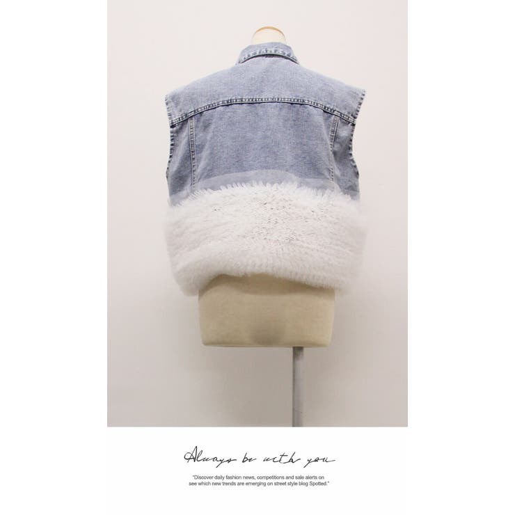 アウター ジャケット ベスト ジレ シンプル 袖なし デニム ショート | LATTE | 詳細画像4 