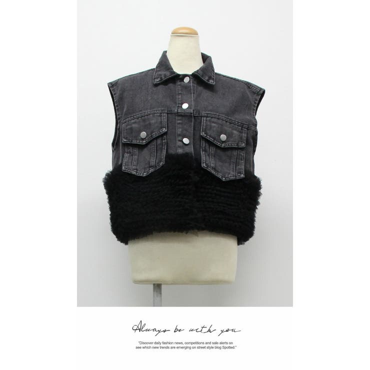 アウター ジャケット ベスト ジレ シンプル 袖なし デニム ショート | LATTE | 詳細画像5 