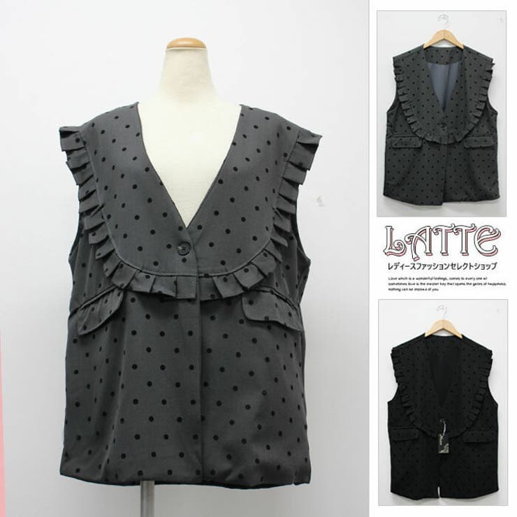 アウター ジャケット ベスト ジレ シンプル 袖なし ドット 暖かい | LATTE | 詳細画像1 