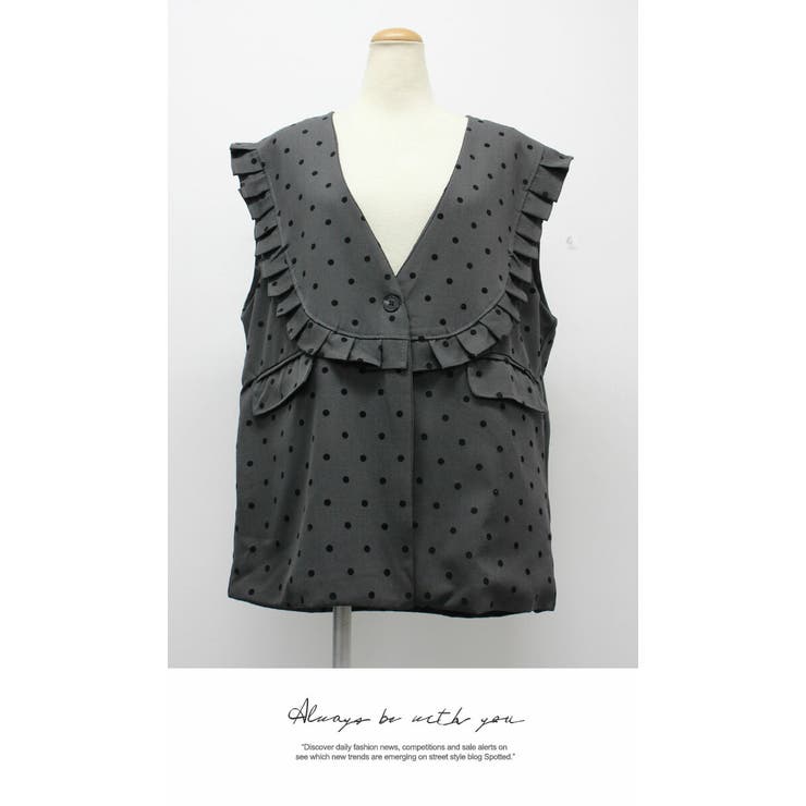 アウター ジャケット ベスト ジレ シンプル 袖なし ドット 暖かい | LATTE | 詳細画像4 