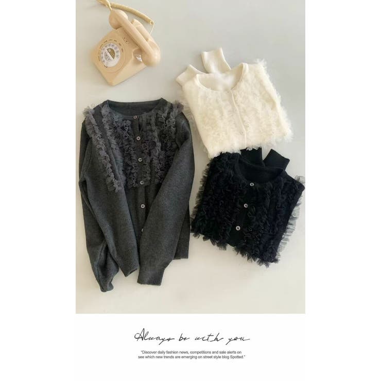 カーディガン ニット レース カットソー 肌隠し キラキラ 無地 長袖 | LATTE | 詳細画像2 