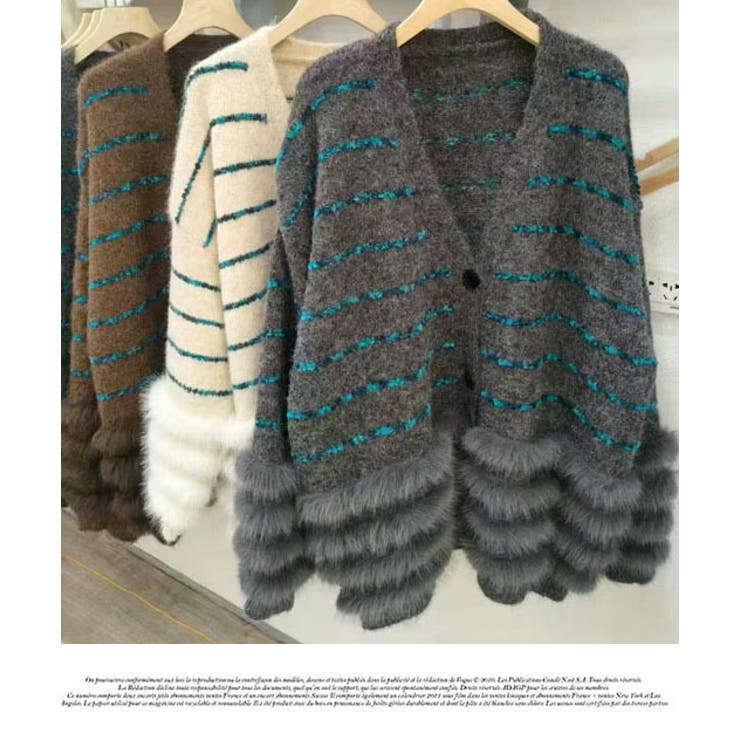 レディース ファー付きニットカーディガン | LATTE | 詳細画像5 