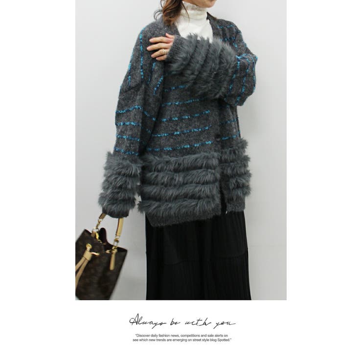 レディース ファー付きニットカーディガン | LATTE | 詳細画像2 