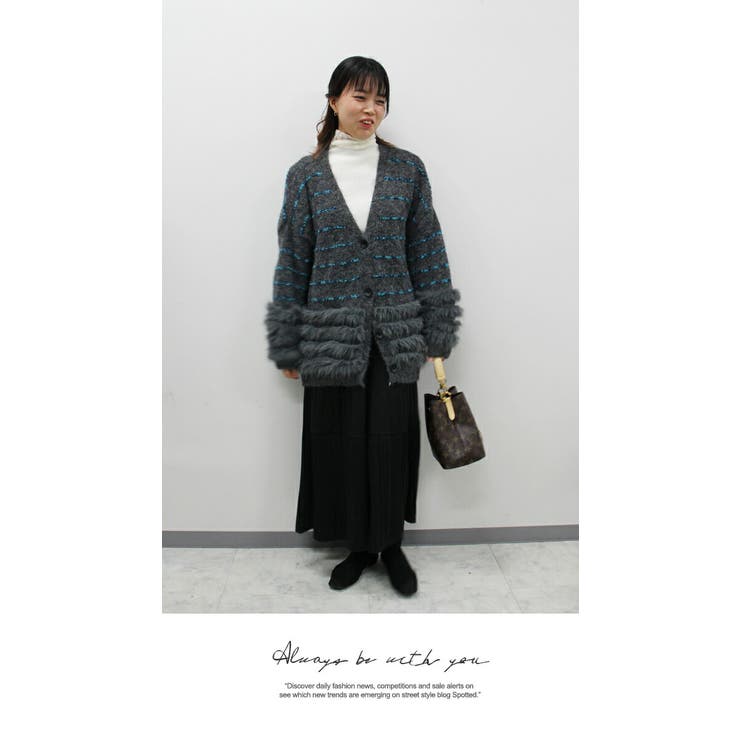 レディース ファー付きニットカーディガン | LATTE | 詳細画像3 