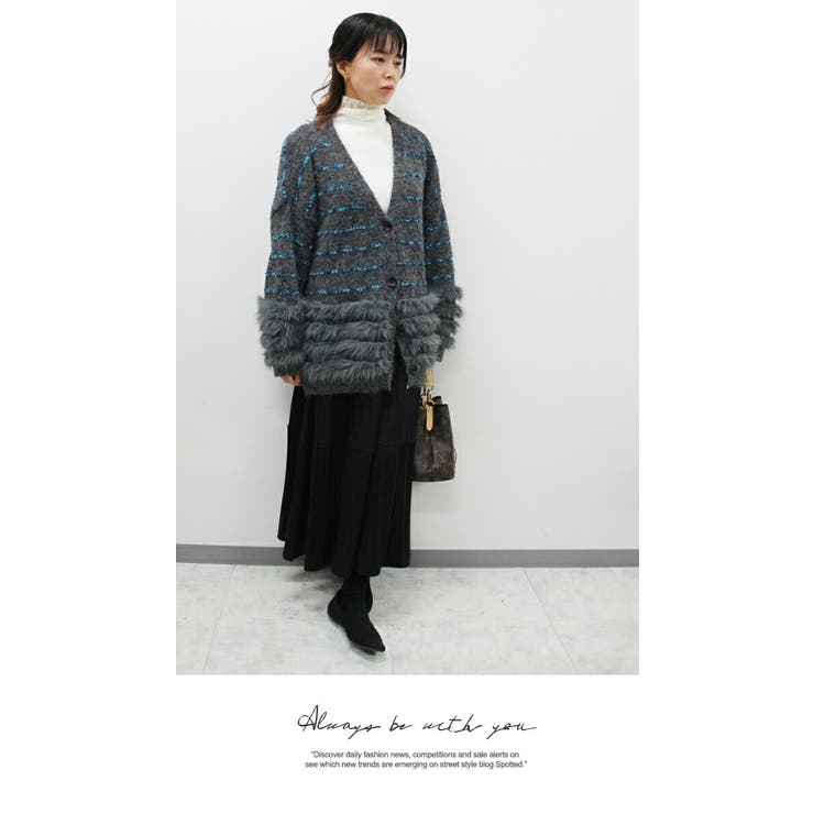 レディース ファー付きニットカーディガン | LATTE | 詳細画像4 