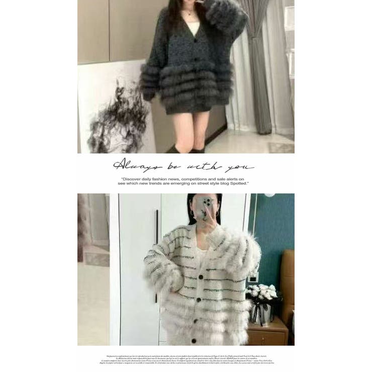 レディース ファー付きニットカーディガン | LATTE | 詳細画像6 