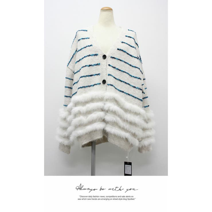 レディース ファー付きニットカーディガン | LATTE | 詳細画像7 