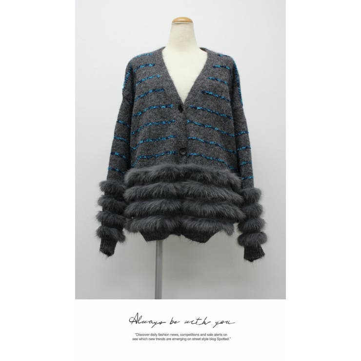 レディース ファー付きニットカーディガン | LATTE | 詳細画像8 