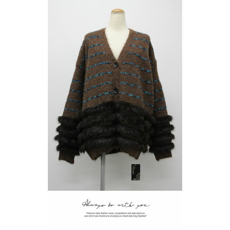 レディース ファー付きニットカーディガン | LATTE | 詳細画像10 