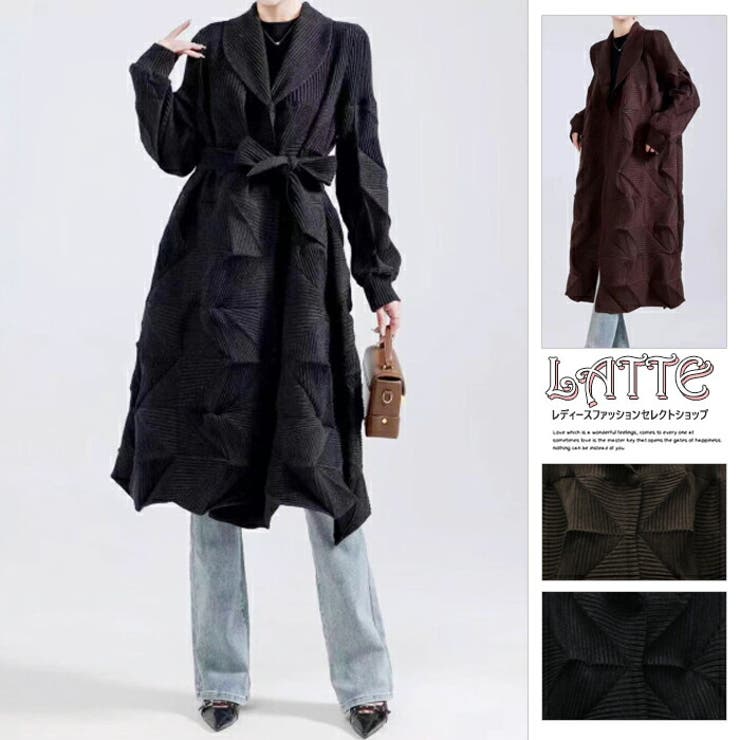 アウター ジャケット ロング丈 膝下 プリーツ 長袖 無地 コート | LATTE | 詳細画像1 