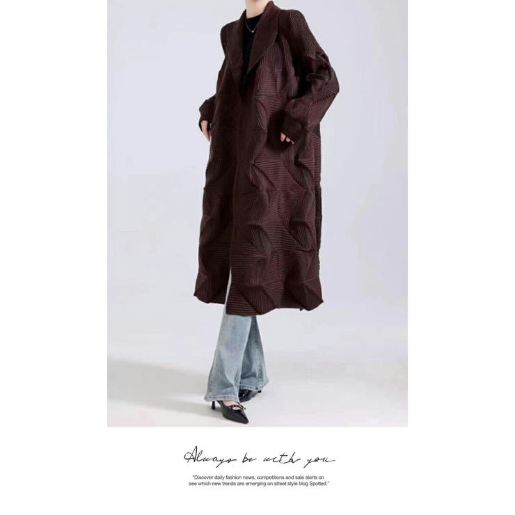 アウター ジャケット ロング丈 膝下 プリーツ 長袖 無地 コート | LATTE | 詳細画像3 