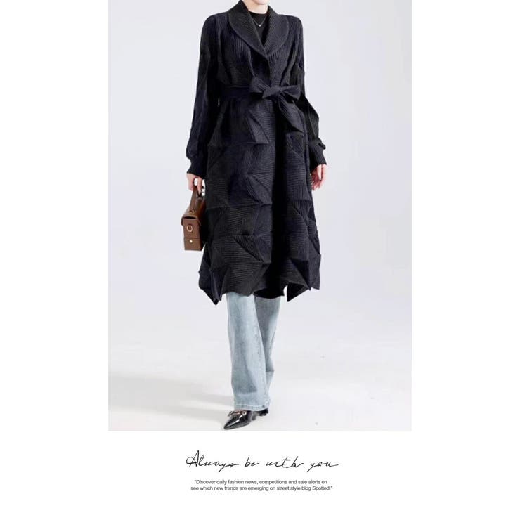 アウター ジャケット ロング丈 膝下 プリーツ 長袖 無地 コート | LATTE | 詳細画像5 