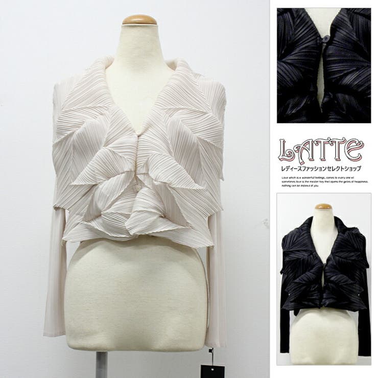 レディース  アウター ジャケット 羽織り プリーツ 高級 上品 長袖 | LATTE | 詳細画像1 