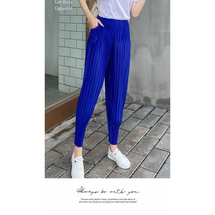 ワイドパンツ ロング 膝下 ひざ下 プリーツパンツ ゆったり ウエストゴム | LATTE | 詳細画像5 