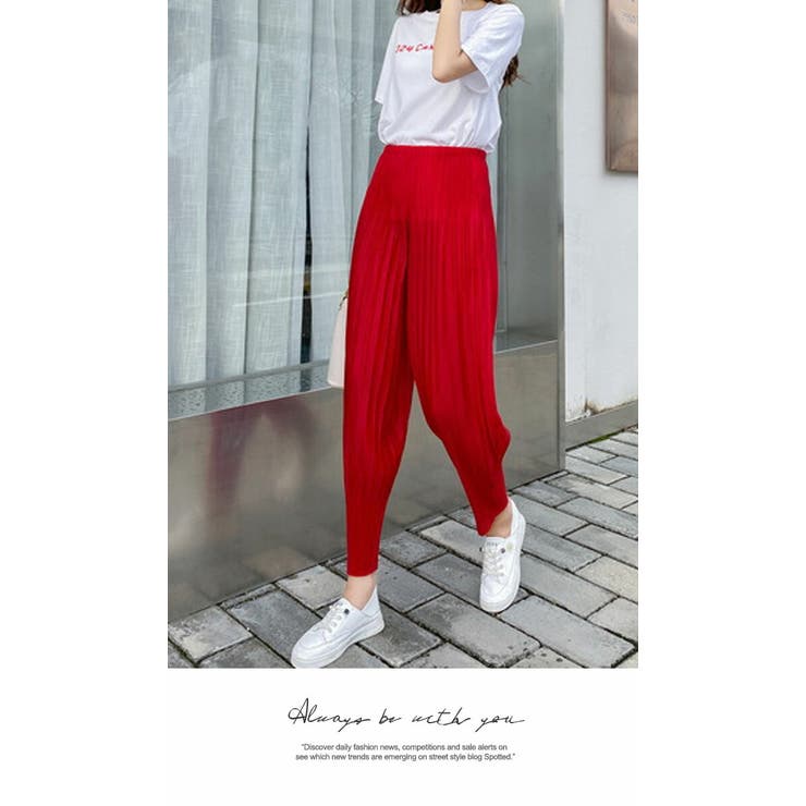 ワイドパンツ ロング 膝下 ひざ下 プリーツパンツ ゆったり ウエストゴム | LATTE | 詳細画像9 