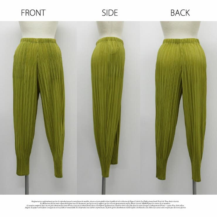 ワイドパンツ ロング 膝下 ひざ下 プリーツパンツ ゆったり ウエストゴム | LATTE | 詳細画像10 