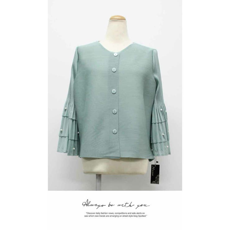 プリーツ カーディガン ボレロ  重ね着 プリーツ 長袖 フリル パール | LATTE | 詳細画像9 