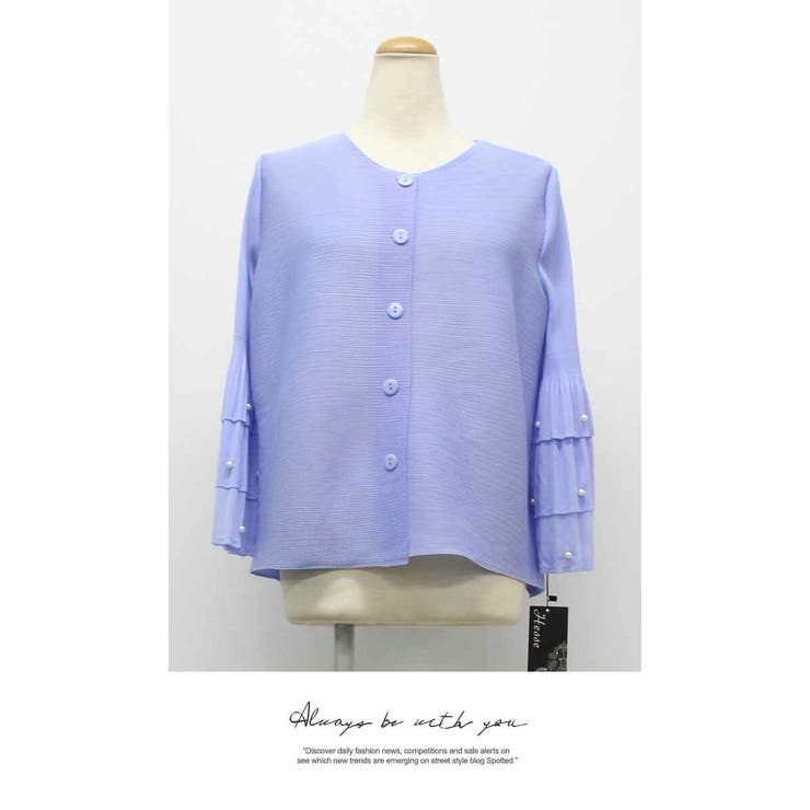 プリーツ カーディガン ボレロ  重ね着 プリーツ 長袖 フリル パール | LATTE | 詳細画像10 