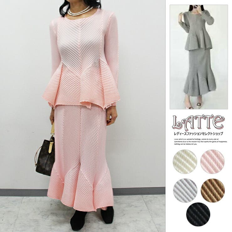 ペプラム切り替えプリーツセットssg250828 | LATTE | 詳細画像1 