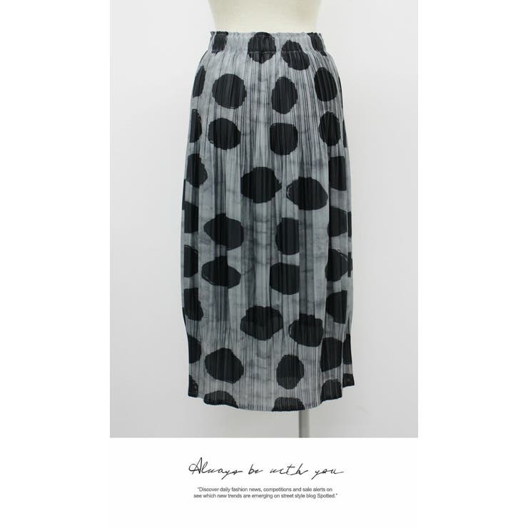 ロング 膝下 ひざ下 プリーツスカート リラックス ウエストゴム  ドット | LATTE | 詳細画像4 